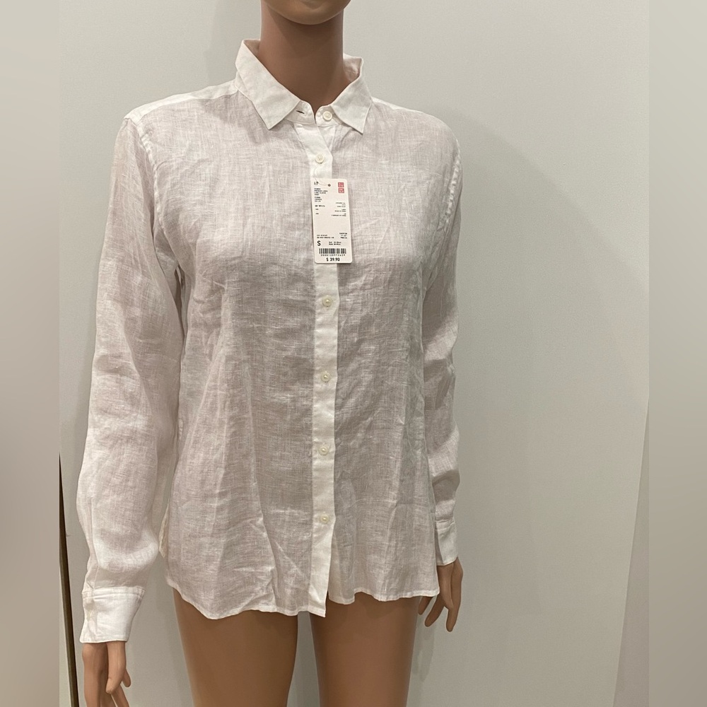NWT  Uniqlo White Linen Shirt